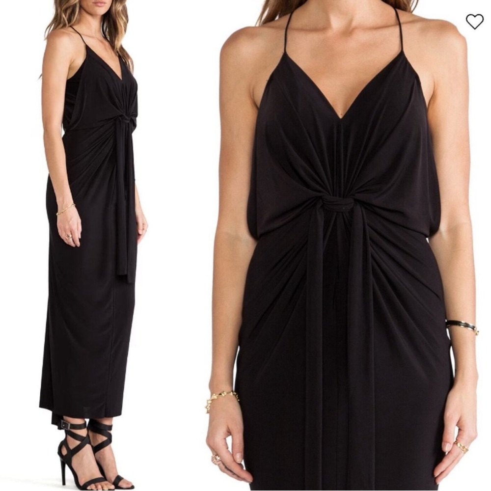 Misa Los Angeles Dress Black Wedding Guest Maxi Stretchy Hi-Lo Formal Women XS